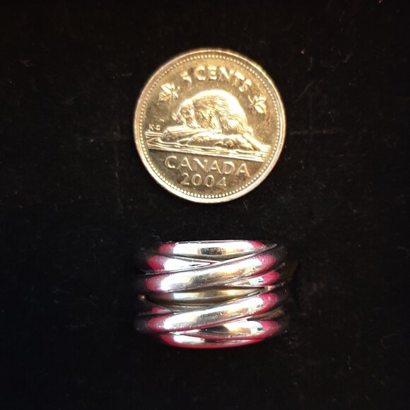 Chunky Vintage Sterling Silver Multi-Banded Interlocking Modernist Ring - Picture 11 of 15